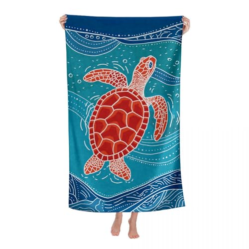 Hiseng Strandtuch Mikrofaser Groß Leicht, Strandhandtuch Schnelltrocknend Weich Mikrofaser Reise Handtuch Outdoor Tragbares Badetuch für Strand oder Pool (80 * 180cm,Meeresschildkröte 3) von Hiseng