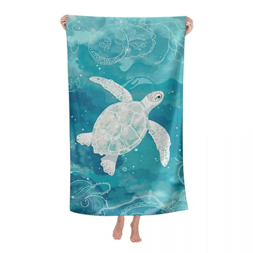 Hiseng Strandtuch Mikrofaser Groß Leicht, Strandhandtuch Schnelltrocknend Weich Mikrofaser Reise Handtuch Outdoor Tragbares Badetuch für Strand oder Pool (80 * 180cm,Meeresschildkröte 5) von Hiseng