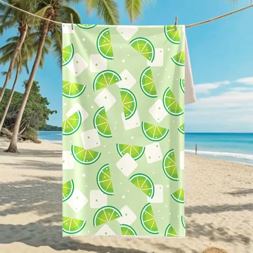 Hiseng Strandtuch Mikrofaser Groß Leicht, Strandhandtuch Schnelltrocknend Weich Mikrofaser Reise Handtuch Outdoor Tragbares Badetuch für Strand oder Pool (Grüne Zitrone,100 * 180cm) von Hiseng