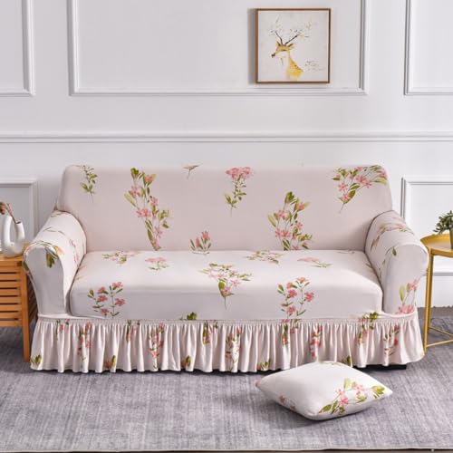 Hiseng Stretch Sofa Überzug Mit Saum, 3D-Blume Sofabezug 1-4 Sitzer Polyesterfaser Couch Überzug Waschbar Universal Sofa Cover Sofaschoner für Haustiere Und Kind (1-Sitzer,Rosa Blume) von Hiseng