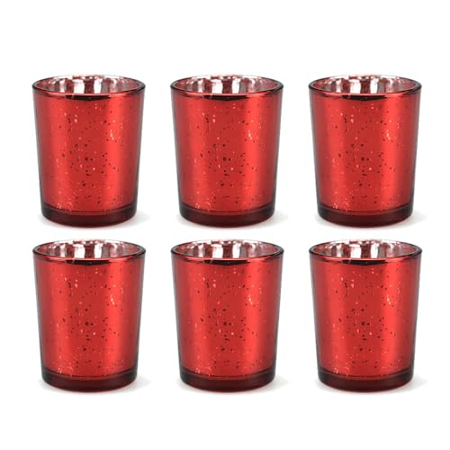 Hiseng Teelichthalter 6er-Set Glas Kerzenhalter Votivkerzenhalter Sternenhimmel Teelichtgläser Kerzenleuchter Teelichter Dekoration für Weihnachten Tischdeko, Hochzeit, Party (Rot) von Hiseng