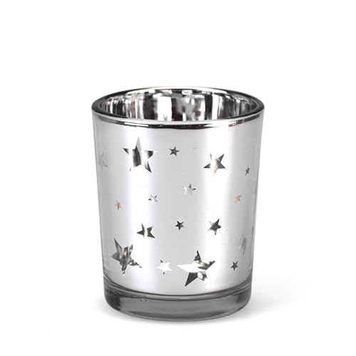 Hiseng Teelichthalter Glas Kerzenhalter, Sternenhimmel Votivkerzenhalter, Teelichtgläser Kerzenleuchter Teelichter Dekoration für Weihnachten Tischdeko, Hochzeit, Party (6er-Set,Silber) von Hiseng