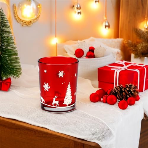 Hiseng Teelichthalter Glas Rote Kerzenhalter, Votivkerzenhalter, Weihnachtsbaum Teelichtgläser Kerzenleuchter Teelichter Dekoration für Weihnachten Tischdeko, Hochzeit, Party (6er-Set,Rot) von Hiseng