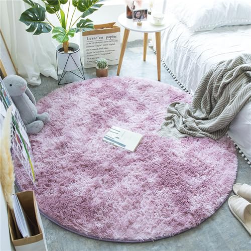 Hiseng Teppich Rund Flauschiger Waschbar, Eleganz Hochflor Plüsch Weicher Teppich Wohnzimmer Teppich Modern für Innen Wohnzimmer Kinderzimmer Schlafzimmer Flur Läufer (200cm,Rosa Lila) von Hiseng