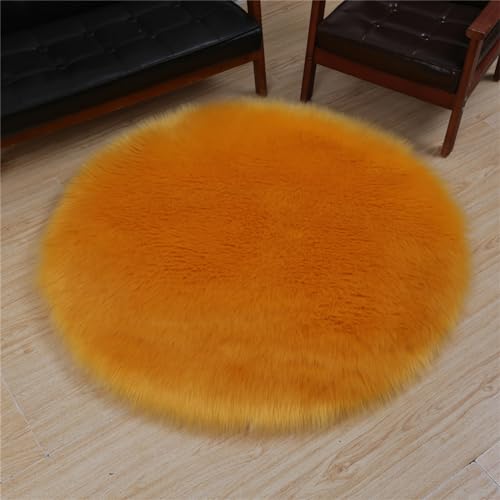 Hiseng Teppich Rund Flauschiger Waschbar, Faux Hochflor Plüsch Weicher Teppich Wohnzimmer Teppich Modern für Wohnzimmer Kinderzimmer Schlafzimmer Flur Läufer Teppich Innen (90cm,Orange) von Hiseng