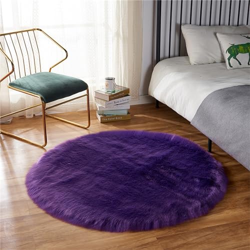 Hiseng Teppich Rund Flauschiger Waschbar, Faux Hochflor Plüsch Weicher Teppich Wohnzimmer Teppich Modern für Wohnzimmer Kinderzimmer Schlafzimmer Flur Läufer Teppich Innen (Violett,100CM) von Hiseng