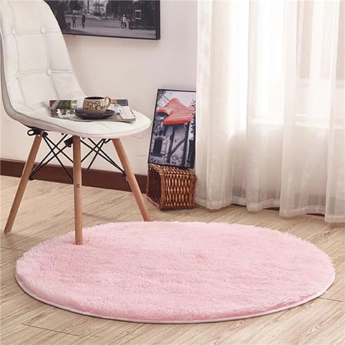 Hiseng Teppich Rund Flauschiger Waschbar, Hochflor Plüsch Weicher Teppich Wohnzimmer Teppich Modern für Innen Wohnzimmer Kinderzimmer Schlafzimmer Flur Läufer (60cm,Rosa) von Hiseng