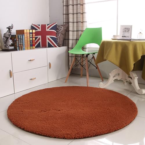 Hiseng Teppich Rund Flauschiger Waschbar, Hochflor Schafwolle Weicher Teppich Wohnzimmer Teppich Modern für Wohnzimmer Kinderzimmer Schlafzimmer Flur Läufer Sport Innen (Kaffee,100cm) von Hiseng