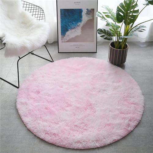 Hiseng Teppich Rund Flauschiger Waschbar, Tie-dye Plüsch Weicher Teppich Wohnzimmer Teppich Modern für Wohnzimmer Kinderzimmer Schlafzimmer (40x40,Rosa) von Hiseng