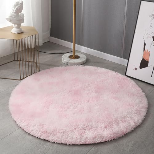 Hiseng Teppich Rund Flauschiger Waschbar 160cm, Hochflor Plüsch Weicher Teppich Wohnzimmer Teppich Modern für Wohnzimmer Kinderzimmer Schlafzimmer Läufer Teppich Innen (140cm,Tie-Dye rosa) von Hiseng