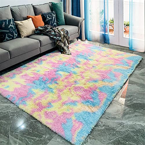 Hiseng Teppich Wohnzimmerteppich Langflor Weich Flauschig Teppiche Anti-Rutsch-Shaggy-Bereich Esszimmer Home Innenbereich Schlafzimmer Bodenmatte Heimdekoration (100x150cm,irisierend) von Hiseng