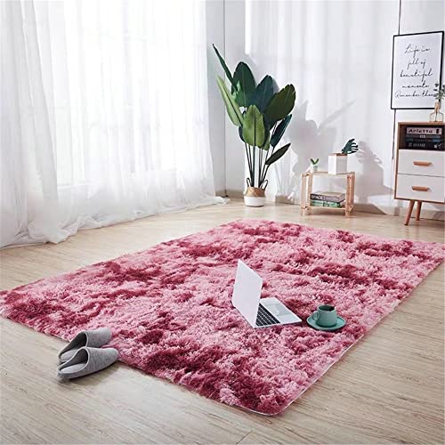 Hiseng Teppich Wohnzimmerteppich Langflor Weich Flauschig Teppiche Anti-Rutsch-Shaggy-Bereich Esszimmer Home Innenbereich Schlafzimmer Bodenmatte Heimdekoration (100x160CM,dunkelrot) von Hiseng