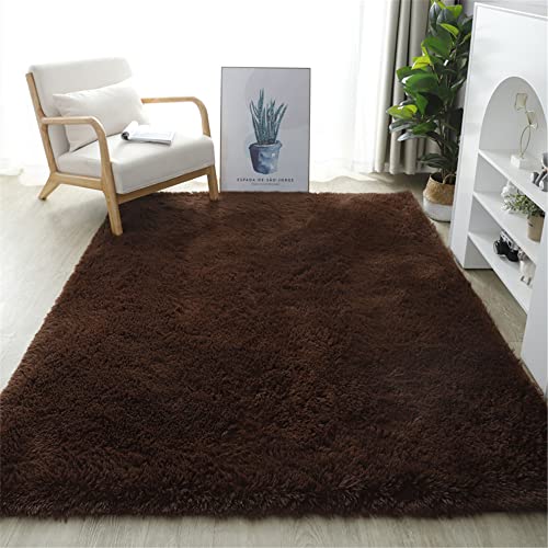 Hiseng Teppich Wohnzimmerteppich Langflor Weich Flauschig Teppiche Anti-Rutsch-Shaggy-Bereich Esszimmer Home Innenbereich Schlafzimmer Bodenmatte Heimdekoration (100x160cm,Kaffee) von Hiseng