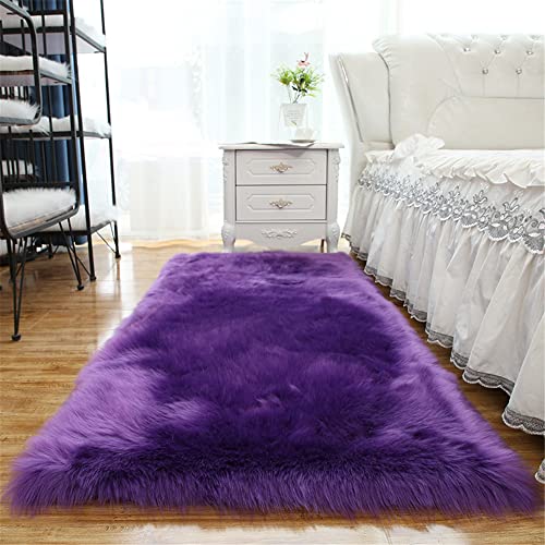 Hiseng Teppich Wohnzimmerteppich Langflor Weich Flauschig Teppiche Anti-Rutsch-Shaggy-Bereich Esszimmer Home Innenbereich Schlafzimmer Bodenmatte Heimdekoration (100x180cm,Lila) von Hiseng