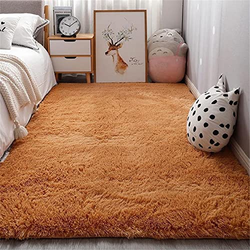 Hiseng Teppich Wohnzimmerteppich Langflor Weich Flauschig Teppiche Anti-Rutsch-Shaggy-Bereich Esszimmer Home Innenbereich Schlafzimmer Bodenmatte Heimdekoration (120x160cm,Hellbraun) von Hiseng