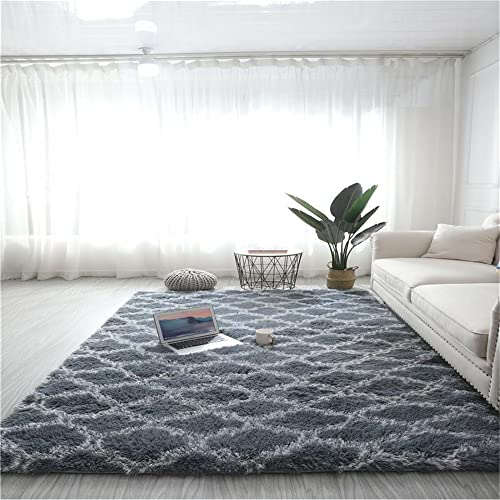 Hiseng Teppich Wohnzimmerteppich Langflor Weich Flauschig Teppiche Anti-Rutsch-Shaggy-Bereich Esszimmer Home Innenbereich Schlafzimmer Bodenmatte Heimdekoration (120x160cm,Hellgrau) von Hiseng