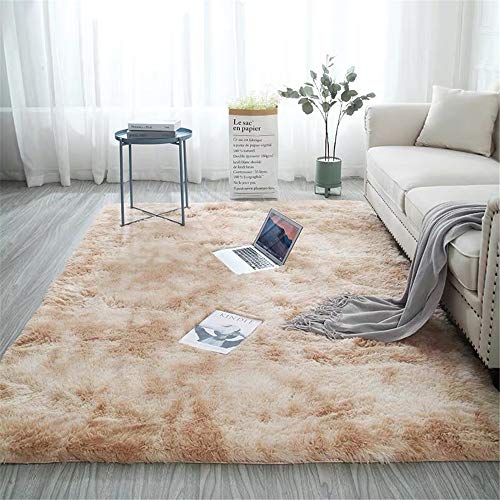 Hiseng Teppich Wohnzimmerteppich Langflor Weich Flauschig Teppiche Anti-Rutsch-Shaggy-Bereich Esszimmer Home Innenbereich Schlafzimmer Bodenmatte Heimdekoration (140x200CM,Aprikose) von Hiseng