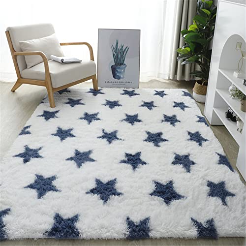 Hiseng Teppich Wohnzimmerteppich Langflor Weich Flauschig Teppiche Anti-Rutsch-Shaggy-Bereich Esszimmer Home Innenbereich Schlafzimmer Bodenmatte Heimdekoration (160x200cm,Stern) von Hiseng