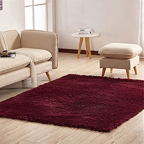 Hiseng Teppich Wohnzimmerteppich Langflor Weich Flauschig Teppiche Anti-Rutsch-Shaggy-Bereich Esszimmer Home Innenbereich Schlafzimmer Bodenmatte Heimdekoration (200x200cm,Rotwein) von Hiseng