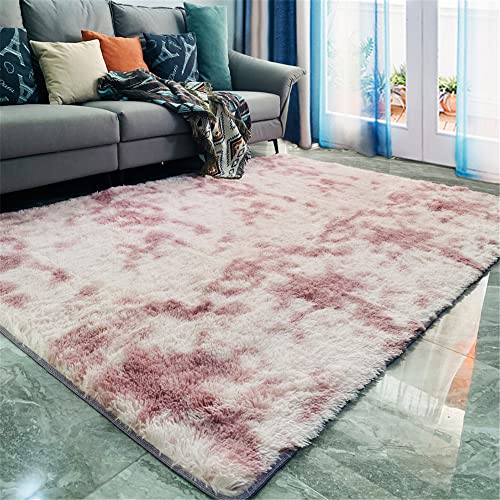 Hiseng Teppich Wohnzimmerteppich Langflor Weich Flauschig Teppiche Anti-Rutsch-Shaggy-Bereich Esszimmer Home Innenbereich Schlafzimmer Bodenmatte Heimdekoration (40x120cm,rosa) von Hiseng