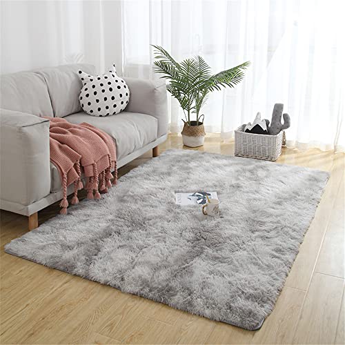 Hiseng Teppich Wohnzimmerteppich Langflor Weich Flauschig Teppiche Anti-Rutsch-Shaggy-Bereich Esszimmer Home Innenbereich Schlafzimmer Bodenmatte Heimdekoration (40x60cm,Hellgrau) von Hiseng