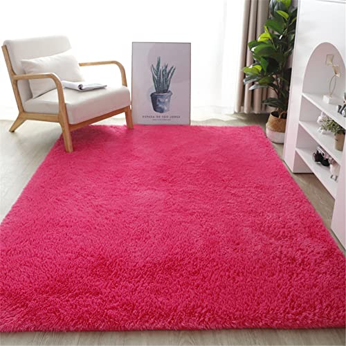 Hiseng Teppich Wohnzimmerteppich Langflor Weich Flauschig Teppiche Anti-Rutsch-Shaggy-Bereich Esszimmer Home Innenbereich Schlafzimmer Bodenmatte Heimdekoration (50x120cm,Rose) von Hiseng