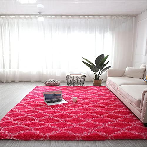 Hiseng Teppich Wohnzimmerteppich Langflor Weich Flauschig Teppiche Anti-Rutsch-Shaggy-Bereich Esszimmer Home Innenbereich Schlafzimmer Bodenmatte Heimdekoration (60x120cm,Rose) von Hiseng