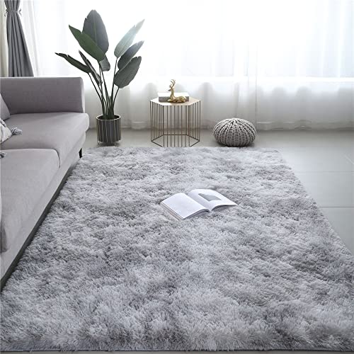 Hiseng Teppich Wohnzimmerteppich Langflor Weich Flauschig Teppiche Anti-Rutsch-Shaggy-Bereich Esszimmer Home Innenbereich Schlafzimmer Bodenmatte Heimdekoration (80x160CM,Grau) von Hiseng