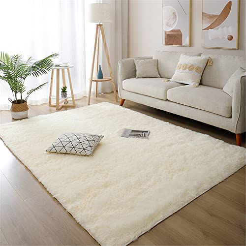 Hiseng Teppich Wohnzimmerteppich Langflor Weich Flauschig Teppiche Anti-Rutsch-Shaggy-Bereich Esszimmer Home Innenbereich Schlafzimmer Bodenmatte Heimdekoration (Beige,80x120cm) von Hiseng