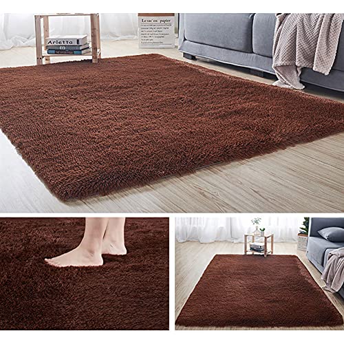 Hiseng Teppich Wohnzimmerteppich Langflor Weich Flauschig Teppiche Anti-Rutsch-Shaggy-Bereich Esszimmer Home Innenbereich Schlafzimmer Bodenmatte Heimdekoration (Dunkelbraun,80x120cm) von Hiseng