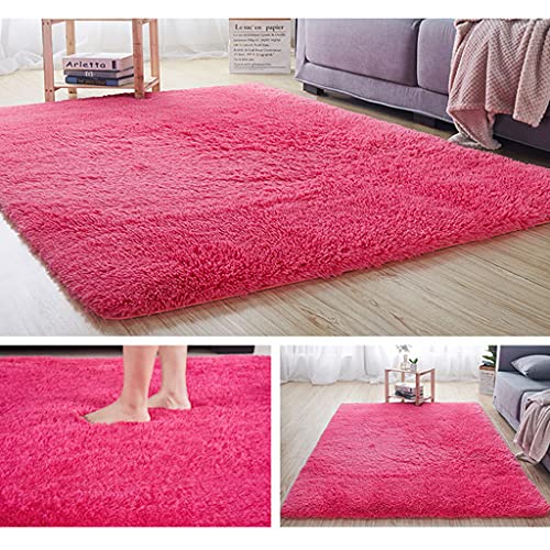 Hiseng Teppich Wohnzimmerteppich Langflor Weich Flauschig Teppiche Anti-Rutsch-Shaggy-Bereich Esszimmer Home Innenbereich Schlafzimmer Bodenmatte Heimdekoration (Rose Red,80x160cm) von Hiseng