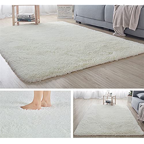 Hiseng Teppich Wohnzimmerteppich Langflor Weich Flauschig Teppiche Anti-Rutsch-Shaggy-Bereich Esszimmer Home Innenbereich Schlafzimmer Bodenmatte Heimdekoration (Weiß,160x200cm) von Hiseng