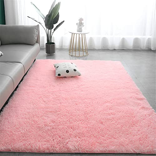 Hiseng Teppich Wohnzimmerteppich Langflor Weich Flauschig Teppiche Anti-Rutsch-Shaggy-Bereich Esszimmer Innenbereich Schlafzimmer Bodenmatte Heimdekoration (80x160cm,Rosa) von Hiseng