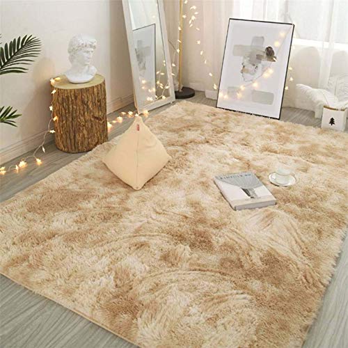 Hiseng Teppich Wohnzimmerteppich Langflor Weich Flauschig Teppiche Anti-Rutsch-Shaggy-Bereich Esszimmer Innenbereich Schlafzimmer Home Bodenmatte Heimdekoration (120x160cm,Beige) von Hiseng