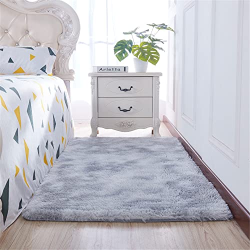 Hiseng Teppich Wohnzimmerteppich Langflor Weich Tie-dye Flauschig Teppiche Anti-Rutsch-Shaggy-Bereich Esszimmer Home Innenbereich Schlafzimmer Bodenmatte Heimdekoration (140x200cm,grau) von Hiseng