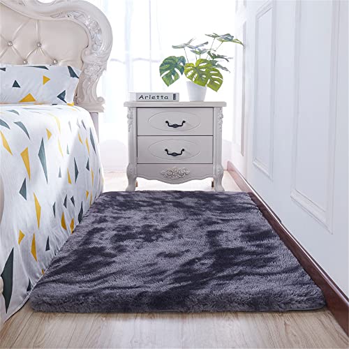 Hiseng Teppich Wohnzimmerteppich Langflor Weich Tie-dye Flauschig Teppiche Anti-Rutsch-Shaggy-Bereich Esszimmer Home Innenbereich Schlafzimmer Bodenmatte Heimdekoration (80x160cm,Dunkelgrau) von Hiseng