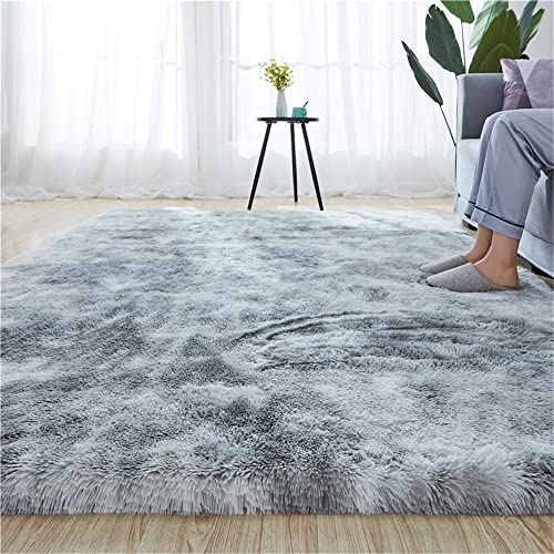 Hiseng Teppich Wohnzimmerteppich Luxus Langflor Weich Flauschig Teppiche Anti-Rutsch-Shaggy-Bereich Esszimmer Home Innenbereich Schlafzimmer Bodenmatte (140x200cm,hellgrau) von Hiseng