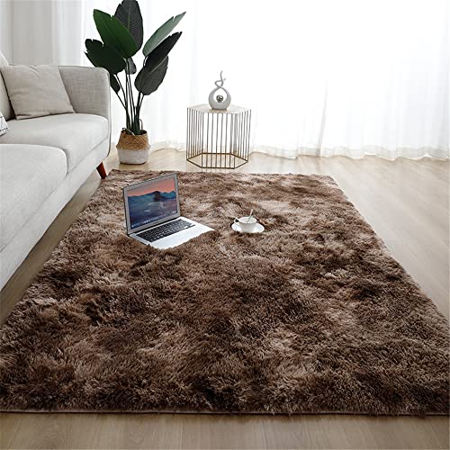 Hiseng Teppich Wohnzimmerteppich Luxus Langflor Weich Flauschig Teppiche Anti-Rutsch-Shaggy-Bereich für Wohnzimmer flauschig Shaggy Schlafzimmer Bettvorleger (80X200cm,braun) von Hiseng