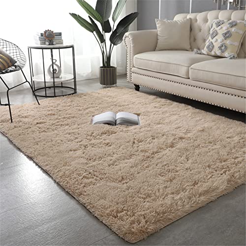 Hiseng Teppich Wohnzimmerteppich Mode Langflor Weich Flauschig Teppiche Anti-Rutsch-Shaggy-Bereich für Wohnzimmer flauschig Shaggy Schlafzimmer (160x200cm,Khaki) von Hiseng