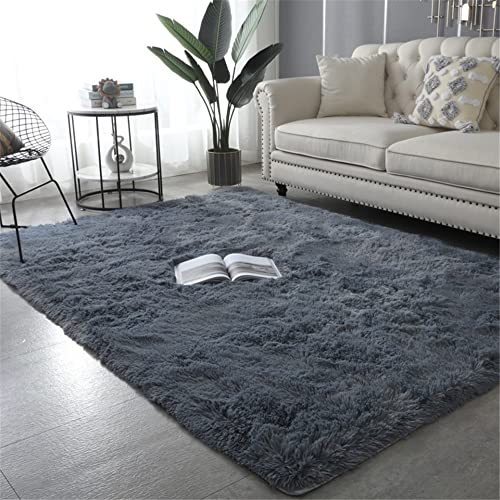 Hiseng Teppich Wohnzimmerteppich Mode Langflor Weich Flauschig Teppiche Anti-Rutsch-Shaggy-Bereich für Wohnzimmer flauschig Shaggy Schlafzimmer (160x200cm,Silbergrau) von Hiseng