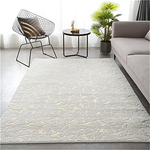 Hiseng Teppich Wohnzimmerteppich Mode Langflor Weich Flauschig Teppiche Anti-Rutsch-Shaggy-Bereich für Wohnzimmer flauschig Shaggy Schlafzimmer Bettvorleger (120x180cm,Blattgold weiß) von Hiseng