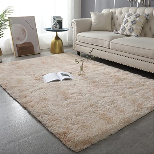 Hiseng Teppich Wohnzimmerteppich Mode Langflor Weich Flauschig Teppiche Anti-Rutsch-Shaggy-Bereich für Wohnzimmer flauschig Shaggy Schlafzimmer Bettvorleger (160x200cm,beige Kamel) von Hiseng