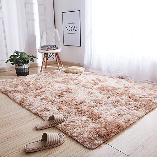 Hiseng Teppich Wohnzimmerteppich Nordisch Langflor Weich Flauschig Teppiche Anti-Rutsch-Shaggy-Bereich Esszimmer Home Innenbereich Schlafzimmer Bodenmatte Heimdekoration (160x200cm,Helles Kamel) von Hiseng