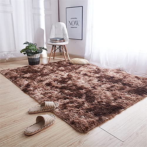 Hiseng Teppich Wohnzimmerteppich Nordisch Langflor Weich Flauschig Teppiche Anti-Rutsch-Shaggy-Bereich Esszimmer Home Innenbereich Schlafzimmer Bodenmatte Heimdekoration (50x120cm,braun) von Hiseng