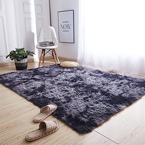 Hiseng Teppich Wohnzimmerteppich Nordisch Langflor Weich Flauschig Teppiche Anti-Rutsch-Shaggy-Bereich Esszimmer Home Innenbereich Schlafzimmer Bodenmatte Heimdekoration (80x200cm,dunkelgrau) von Hiseng