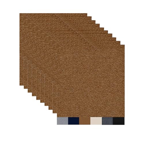 Hiseng Teppichfliesen Selbstklebend 30x30cm, 10/20/30 Stück Teppichfliesen Selbstliegend Rutschfeste Strapazierfähig Teppich Bodenbelag für Büro Wohnzimmer Schlafzimmer (10 Stück,Braun) von Hiseng