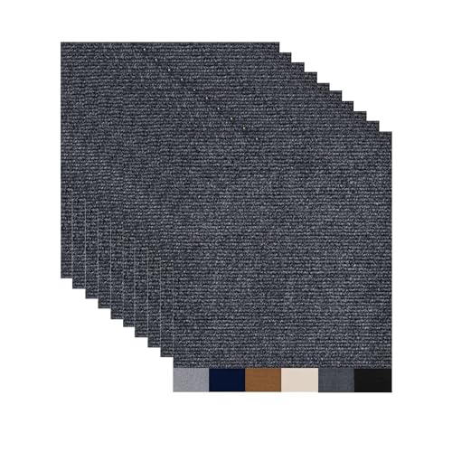 Hiseng Teppichfliesen Selbstklebend 30x30cm, 10/20/30 Stück Teppichfliesen Selbstliegend Rutschfeste Strapazierfähig Teppich Bodenbelag für Büro Wohnzimmer Schlafzimmer (30 Stück,Dunkelgrau) von Hiseng