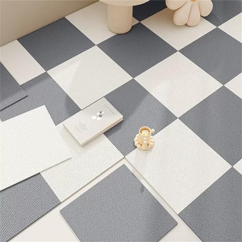 Hiseng Teppichfliesen Selbstklebend 30x30cm, 4/10/20/30 Stück Teppichfliesen Selbstliegend Rutschfeste Strapazierfähig Teppich Bodenbelag für Büro Wohnzimmer Schlafzimmer (10 Stück,Grau weiß) von Hiseng