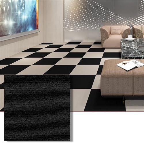 Hiseng Teppichfliesen Selbstklebend 30x30cm, Teppichfliesen Selbstliegend Rutschfeste Strapazierfähig Teppich Bodenbelag für Büro Wohnzimmer Schlafzimmer (10,Schwarz) von Hiseng