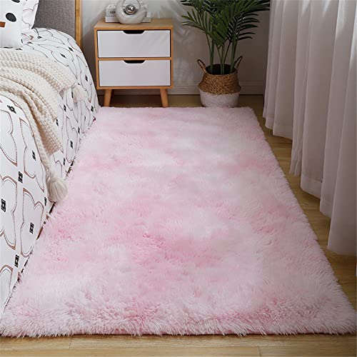 Hiseng Tie-dye Teppich Wohnzimmerteppich Langflor Weich Flauschig Teppiche Anti-Rutsch-Shaggy-Bereich für Wohnzimmer flauschig Shaggy Schlafzimmer Bettvorleger (50x80cm,rosa) von Hiseng